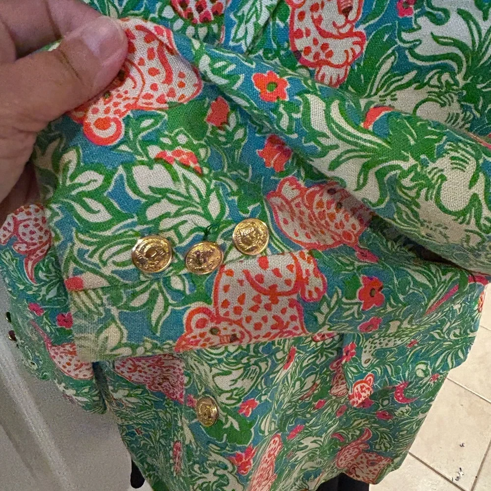 Vintage Lilly Pulitzer Mens Stuff Jungle Print Blazer Jacket Rabbit Tiger Sz 44 - Picture 5 of 15